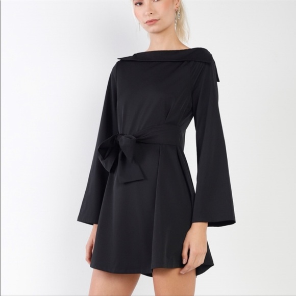 Brand new. 3 for $25 Elegant black front tie long sleeve mini dress - Picture 3 of 4